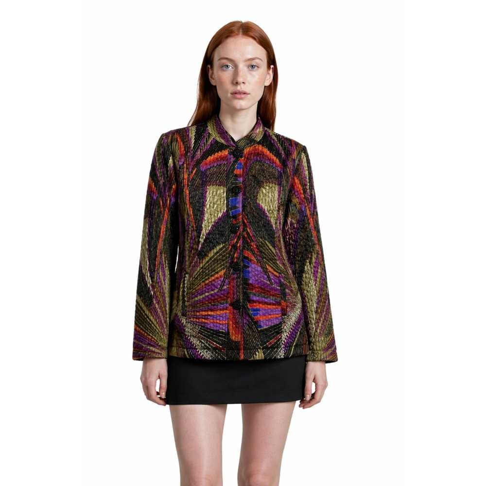 Chico's Quilted Jacket Womens 3‎ 1X Multicolor Geometric Abstract Button Top